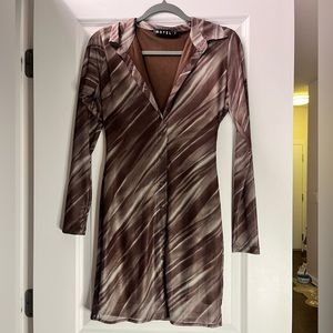 ‘Motel Rocks’ Long Sleeved, Bodycon Mini, Brown and White Dress, Size Medium!